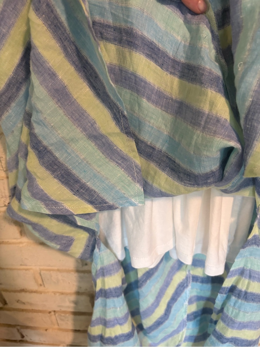 J. Jill linen Striped Sleeveless V-Neck Maxi in Light Blue, Aqua and Pale Lime - Picture 6 of 9